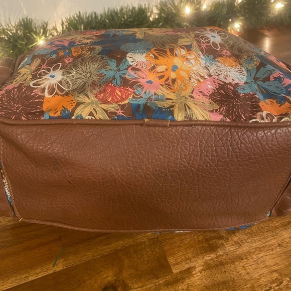 Rosetti Multicolor Floral Purse With Brown Leather Straps and Pocket Trim - Picture 5 of 7